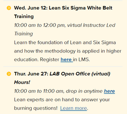 a screen shot of engagement calendar listed on lean community of practice webpage.